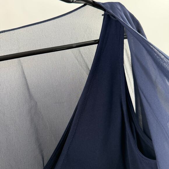 Adrianna Papell Dress SZ Small NWT Navy Chiffon Overlay Draped Evening Cocktail - Picture 12 of 16